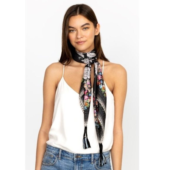 Johnny Was Redland Silk Scarf Square Large Floral Scarves Black
